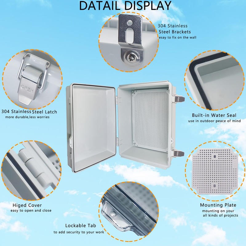 Outdoor Waterproof Box,IP67 ABS Junction Box Electrical Enclosure with Stainless