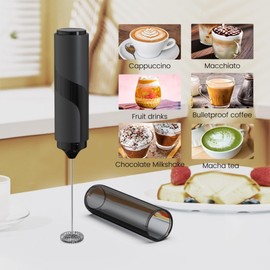 BeeCa Handheld Milk Frother with Cover - Battery Operated, 14,000 RPM, Stainless Steel Whisk - for Coffee, Latte, Matcha, Hot Chocolate