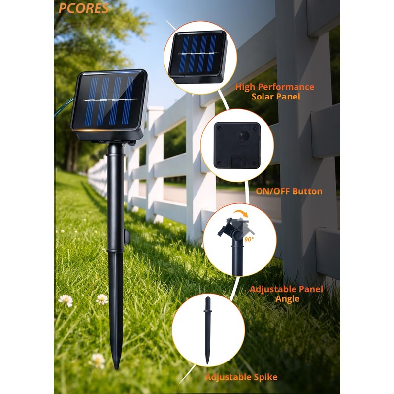 PCORES Solar Christmas Lights Outdoor, 26ft 100 LED Warm White