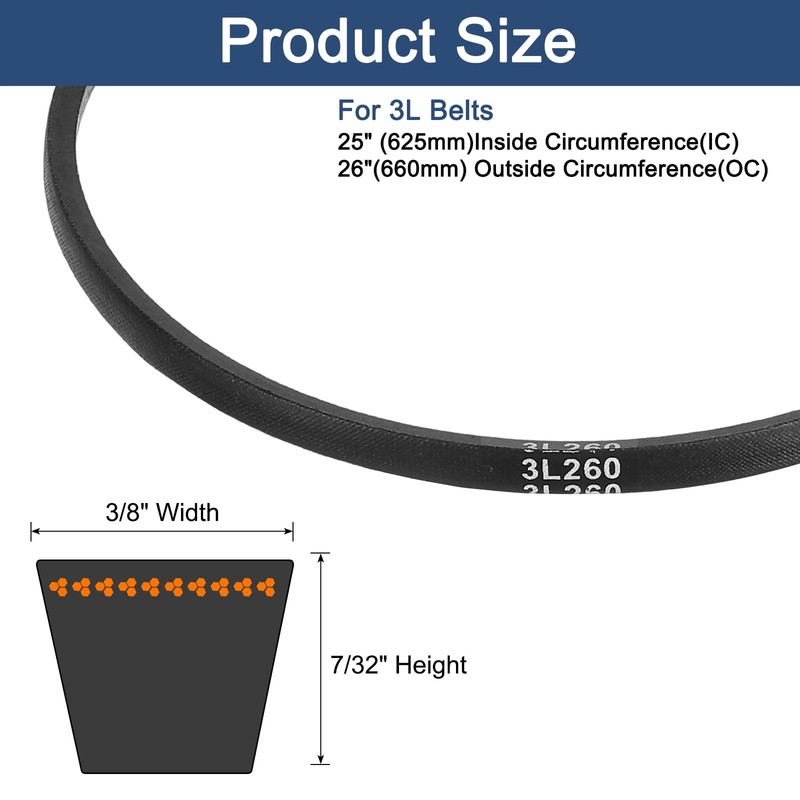 sourcing map 3L260 Classic Wrapped Rubber V-Belt, 26"(660mm) Outside Circumference,