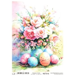 Josys Bastelmärchen Rice Paper DIN A4 Straw Silk Decoupage Easter Bouquet Easter Eggs RE7516