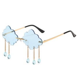 LASPOR Retro Rimless Sunglasses for Women Men Vintage Metal Frameless Cloud Glasses Raining Crystal Pendant UV400 Protection, Light Blue, Medium