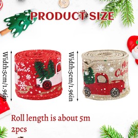 ACTOYS 2 Rolls Christmas Tree Ribbon Wire, 5 cm x 5 m Gift Ribbon Christmas Gift Ribbon, Christmas Ribbons for Christmas Gift Decoration and Packaging, Garland (Red Linen A)