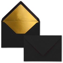 10 x B6 letter envelopes with gold inner lining, 12.5 x 17.6 cm, black, wet seal, FarbenFroh by Gustav Neuser