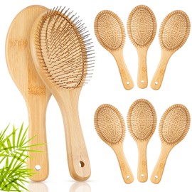 Weysat 6pcs Bamboo Hair Brush with Steel Bristles for Women Bulk Wooden Paddle Brush Scalp Massage Bamboo Detangling Hairbrush Engraving DIY Gift for Women Men Wedding, Anti Static, All Hair Types