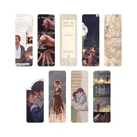 Separadores de Libros Temática Pride and Prejudice, Marcadores de Páginas con Escenas Románticas, 15cm x 5cm, Set de 9 Piezas, Diseño Jane Austen