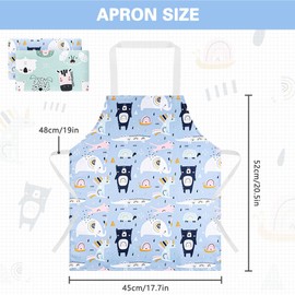 ABOHU Kids Aprons, 2 Pcs Child Chef Aprons, Childrens Kids Toddler Waterproof Play Apron, Cartoon Style Toddler Children Painting Apron, Children Kitchen Apron for Kids Toddler Painting Baking Artist