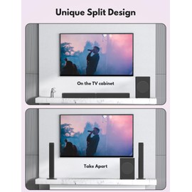 Puxinat 2 in 1 Separable Sound Bar for Smart TV with Subwoofer, Bluetooth 5.0 Surround Sound System for Home Theater, ARC/Optical/Aux/USB TV Speaker, Treble/Bass Adjust, 10 EQ Modes, Remote Included