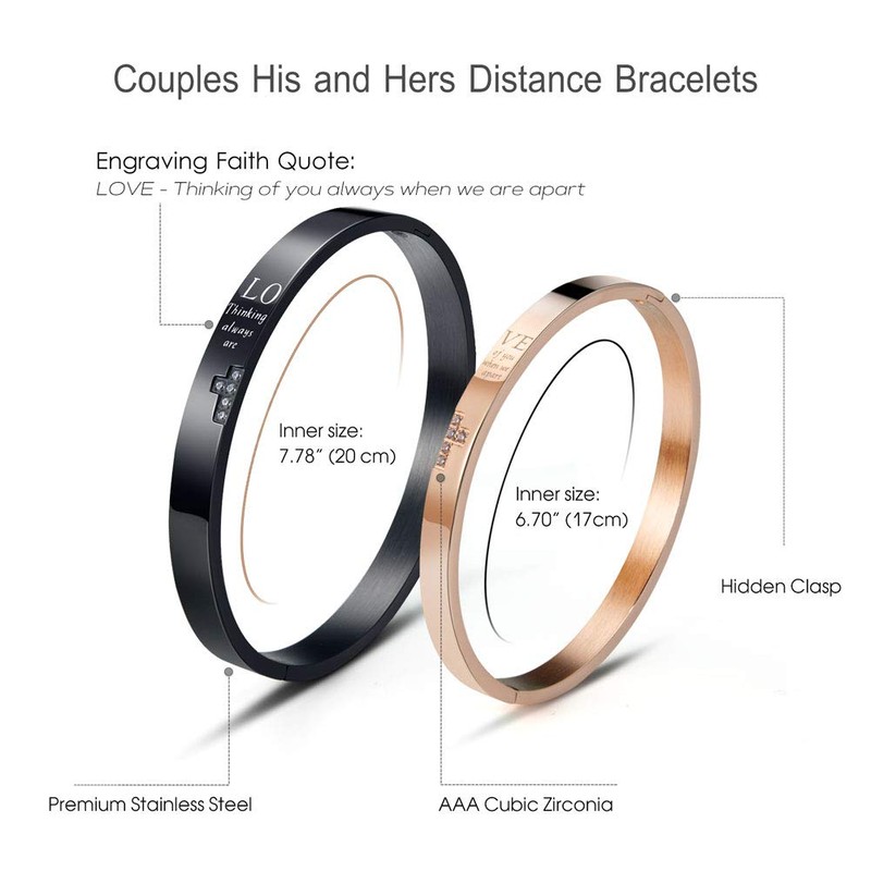 Wolentty Couples His and Hers Distance Bracelets Stainless Steel Love