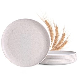 MISS BIG MSS BlG Dinner Plates,Plates,10 inches Plastic Plates Reusable Set of 8,for Children&Adult wheat straw dinnerware sets,No BPAs and No Chemical Dyes(Wheat White)