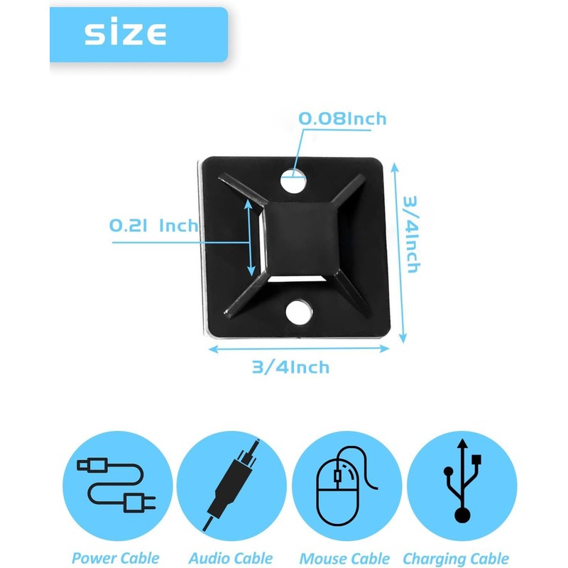 3/4" Zip Tie Mounts - 60 PCS Self Adhesive Cable