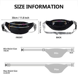 Women's Bum Bag, Fashionable Belt Bag, Adjustable Strap, Waist Bag, Fashion Waterproof with 3 Compartments for Outdoor Travel, Jogging, Dog Walking, black