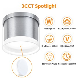 GeyouLux LED Surface-Mounted Spotlight, Diameter 90 x 86 mm, Ceiling Spotlights, 3CCT Aluminium LED Surface-Mounted Spotlights, Including 7 W, 800 lm, GX53 LED Bulb, Surface-Mounted Spotlights,