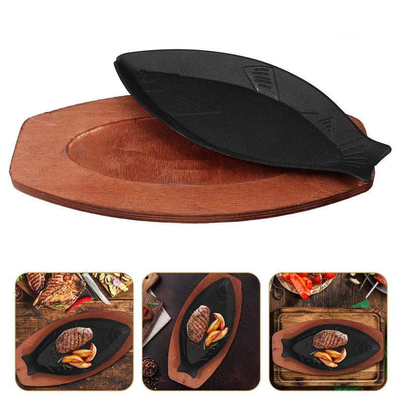 DOITOOL Cast Iron Fish Pan: Cast Iron Skillet with Wooden