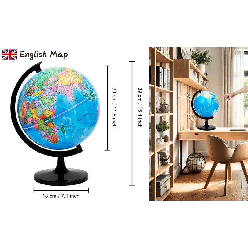 Exerz 12" World Globe - Political Map Educational - Self