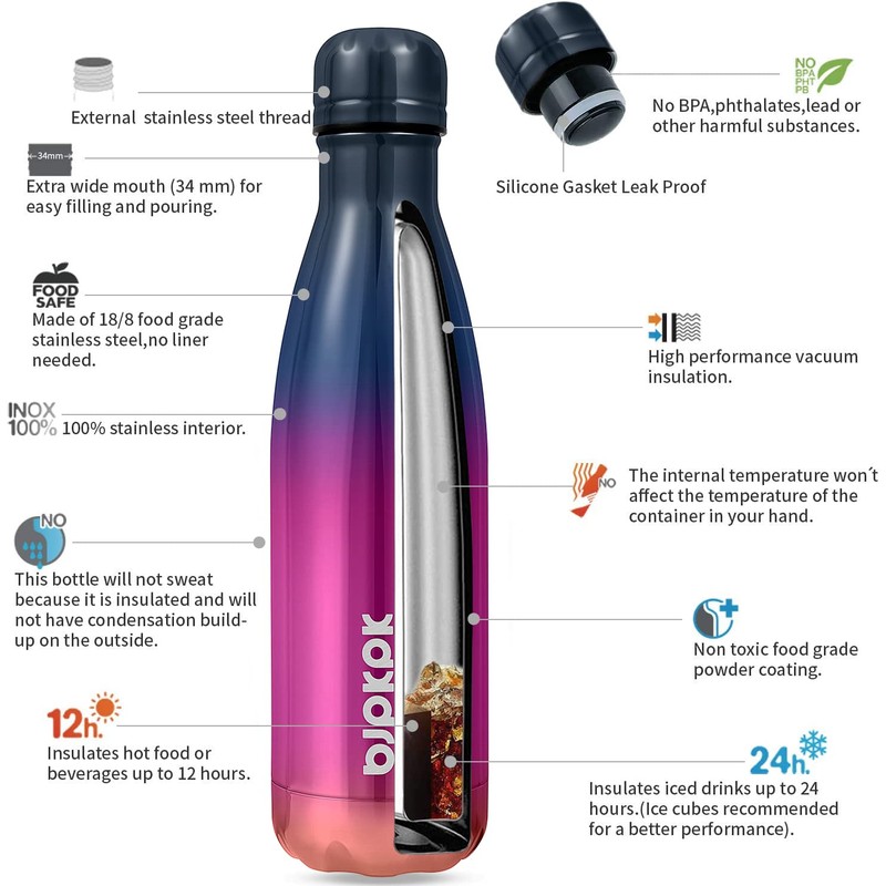 BJPKPK Insulated Water Bottle 17oz Stainless Steel Water Bottles Metal
