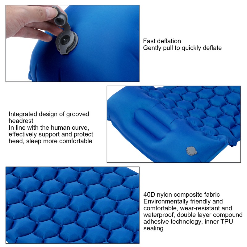 Camping Sleeping Pad Mat Foot Press Inflatable Cushion Mattress for