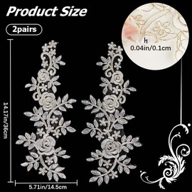 GORGECRAFT 4Pcs Embroidery Lace Appliques Flower Embroidered Patch Gold Metallic Edge Floral Lace Fabric Sew on Appliques for DIY Sewing Crafts Wedding Dress Clothing Backpacks Embellishments, Beige