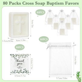 240 Pcs Cross Soap Baptism Favors Set, 80 Scented Soap Favors, Bags and Cards for Baby Shower, Christening, Communion, Wedding, Bridal Party Guests Decoration (White)