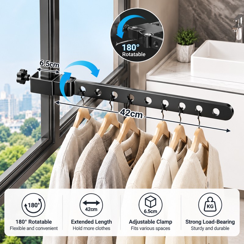 Rotatable Wall Mounted Clothes Hanger for Space-Saving Storage – Stainless