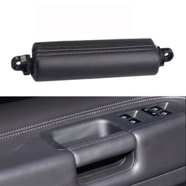 Hacreyatu Front Left Driver Interior Door Pull Handle Leather for VW Touareg 2003-2010 (Black)