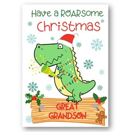 Second Ave Great Grandson Dinosaur Children's Kids Christmas Xmas Holiday Festive Greetings Card