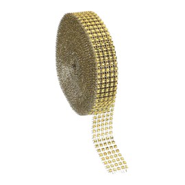 PATIKIL 1"x10 Yards Crystal Rhinestones Mesh Ribbon, 4mm Diamond Ribbon Bling Wrap Rhinestone Strips for Crafts Wedding Party DIY Decoration Jewelry Making, Gold