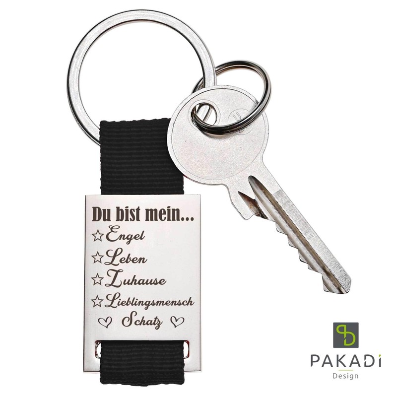 PAKADI Keyring with Engraving "Du bist Mein ... Engel Zuhause