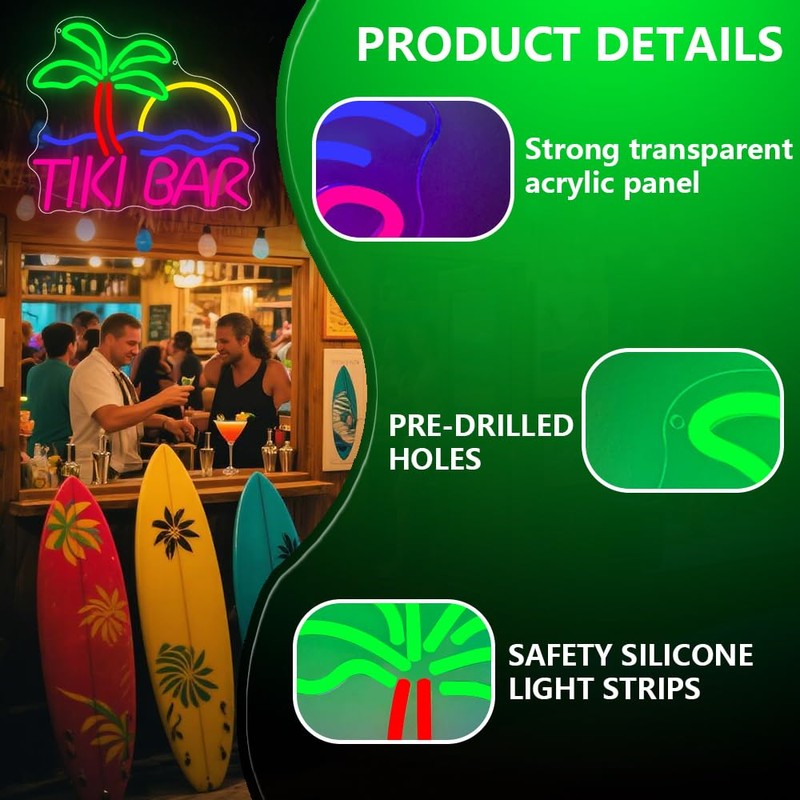 BEISKAFNVSZ TIKI BAR Neon Schild Personalisiert LED Sign USB Leuchtendes