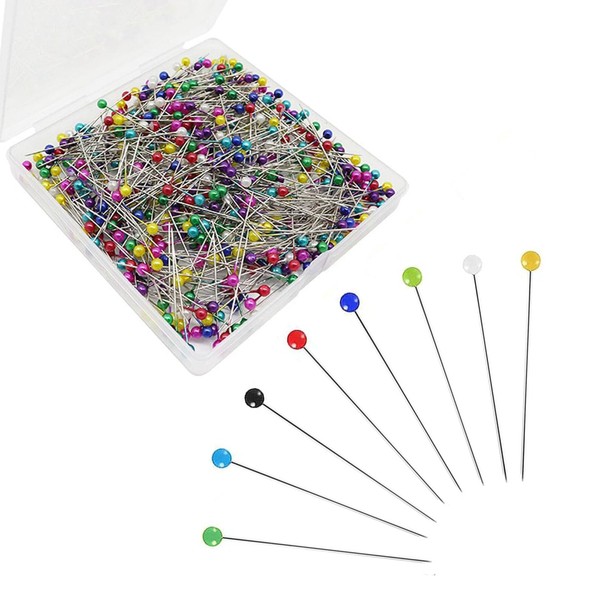 Pack of 500 Pins with Head, Long Pins, Stained Glass Needles with Head Pins, Stainless Steel Pins, Round Glass Needles, Tailors' Haberdashery for Crafts, Sewing, Crafts, Jewellery