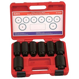 Genius Tools 8 Piece 1/2" Dr. Metric Spindle Nut Impact Socket set (12-Point) DI-408M