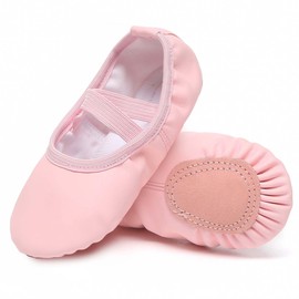 Danzcue - Zapatillas de ballet para niñas, lona suave, piel sintética, con suela antideslizante, ideales para ballet y niños, Piel rosa claro, 14 MX Niñito