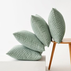 MIULEE Pack of 4 Greyish Green Throw Pillow Covers 18x18 Inch Soft Corduroy Decorative Boho Striped Pillow Covers Pillowcases Modern Farmhouse Home Decor for Couch Bed Sofa Living Room