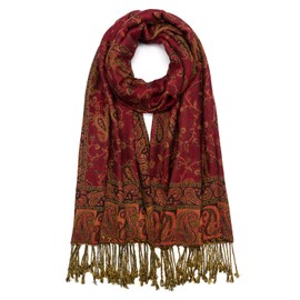 QIUTIMIY Paisley Pashmina Shawl Wrap Women Reversible Vintage Jacquard Pashmina Rave Scarf with Fringe for Evening, Wedding(Flower1-Wine Red)