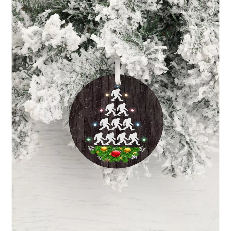 Twisted R Design Bigfoot Christmas Tree Round Ceramic Christmas Ornament