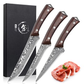 PURPLEBIRD Boning Knife for Meat Cutting Set of 3, Razor Sharp Butcher Knife Set, Japanese Full Tang Deboning Knives with Wood Handle for Trimming and Carving Poultry Chicken, Christmas Gifts for Men