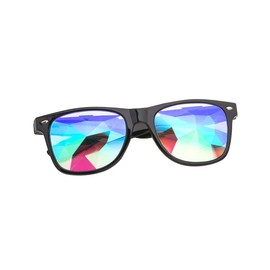 Kaleidoscope Glasses - Rainbow Rave Prism Diffraction Crystal Lens Sunglasses Goggles, Black, One Size