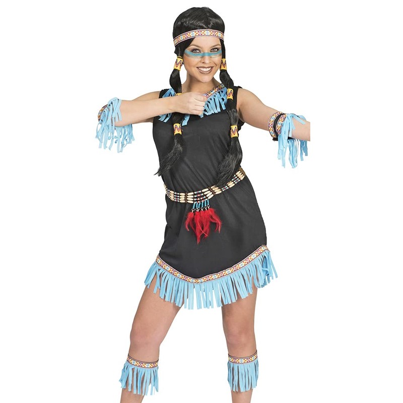 Generique - Indian costume with blue fringes for women Medium