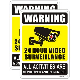 2 Pack Surveillance Warning Safety Sign CCTV Security Camera Signs Hanging Signage Reflective Aluminum 24 Hour Video Surveillance All Activities Are Monitored And Recorded Sign Outdoor 10" x 7"
