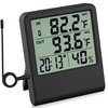 4-in-1 Thermometer Hygrometer with Alarm Clock, Large LCD, 1.5 m