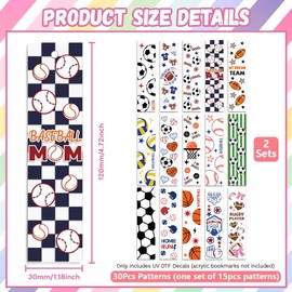 Peacoblue 30pcs UV DTF Bookmarks Wraps Transfer Stickers Sport Ball Series for Women Men Reading, Waterproof Bookmarkers Decal(No Blank Bookmarks) for Acrylic Plastic Metal Blank Bookmark
