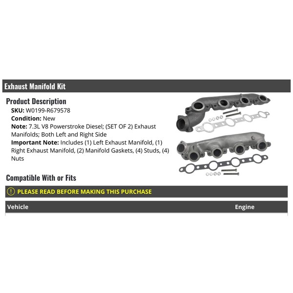 Exhaust Manifold Kit - 2 Piece - Compatible with 1999-2003