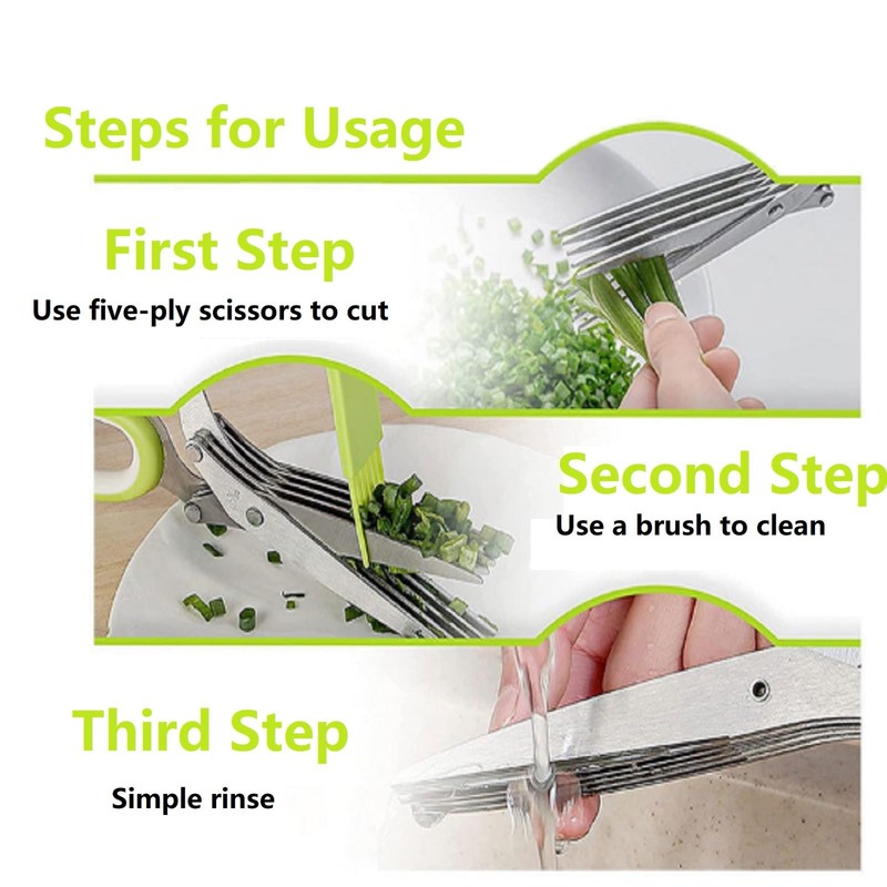 Herb Scissors, Stainless Steel Kitchen Scissors, 5 Blades, Herb Scissors