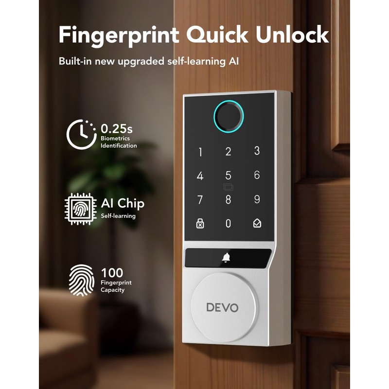 Devo G3 Door Lock for Front Door, 6 in 1