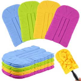 Zubebe 12 Pcs Duster Refill Fleece Refills Hand Dusters Cleaning Reusable Duster Pads Washable Dusters for Cleaning Ceiling Fan Hardwoods Window Kitchen Floor (Red,Yellow,Green,Blue)