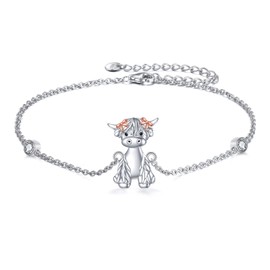 VONALA Highland Cow Bracelet 925 Sterling Silver Animal Motif Bracelets Jewellery Gift for Women Teenager Girls, Sterling Silver