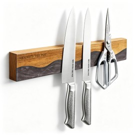 MEN WITH THE POT Magnetic Knife Strips, 16 Inch Magnetic Knife Holder for Fridge Wall, Acacia Wood & Black Resin Knife Magnetic Strip Use as Knife Bar, Knife Holder for Kitchen Utensil Organizer