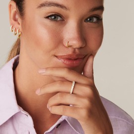 PAVOI 14K Rose Gold Plated Cubic Zirconia Rings | 3.0mm Eternity Bands | Yellow Gold Rings for Women Size 6