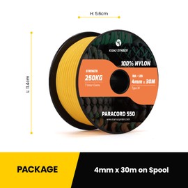 Kamu Synber 550 Paracord 4mm 30m Type III 7 Strands 100% Nylon Rope Parachute Cord Ideal for Crafting, DIY, Camping, Survival, Outdoor | Support 250kg | Golden Yellow