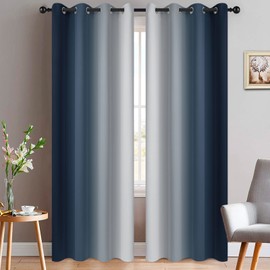 Yakamok Room Darkening Ombre Curtains 84 Inch Length, Navy Blue and Greyish White Thermal Insulated Gradient Color Curtains,Light Blocking Grommet Window Drapes for Bedroom,52 Inch Width,2 Panels